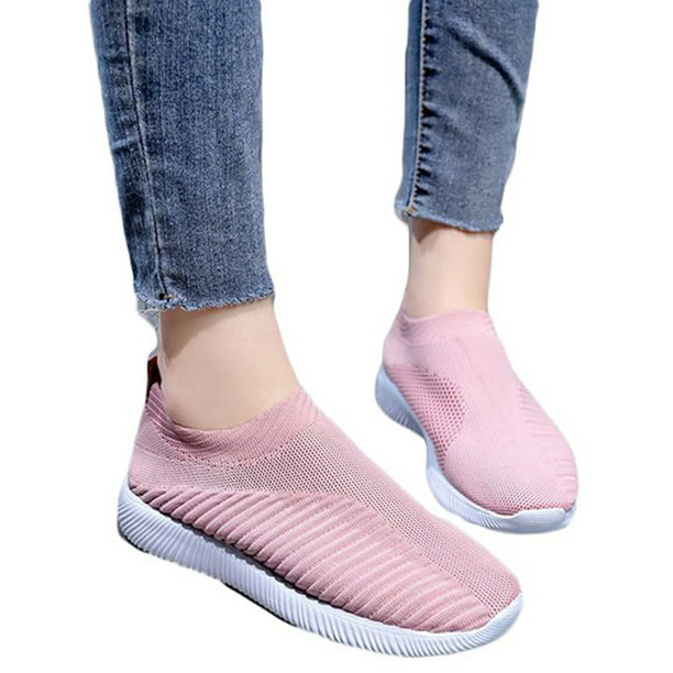 WOMENS LADIES SLIP ON MESH TRAINERS RUNNING GYM SNEAKERS PARTY WOMEN SHOES SIZE 